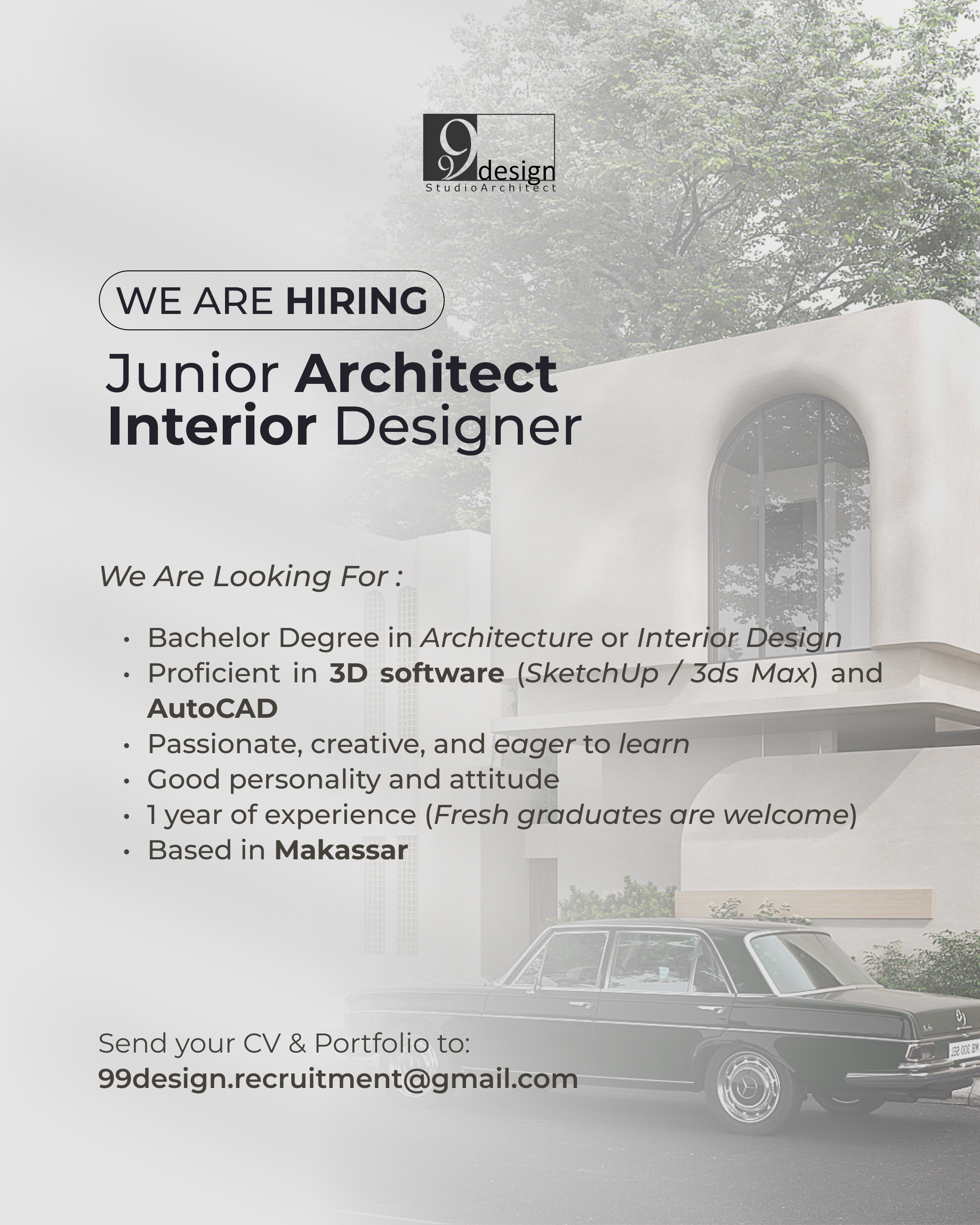 Poster Junior Architect dan Interior Designer di 99 Design Studio Architect 1